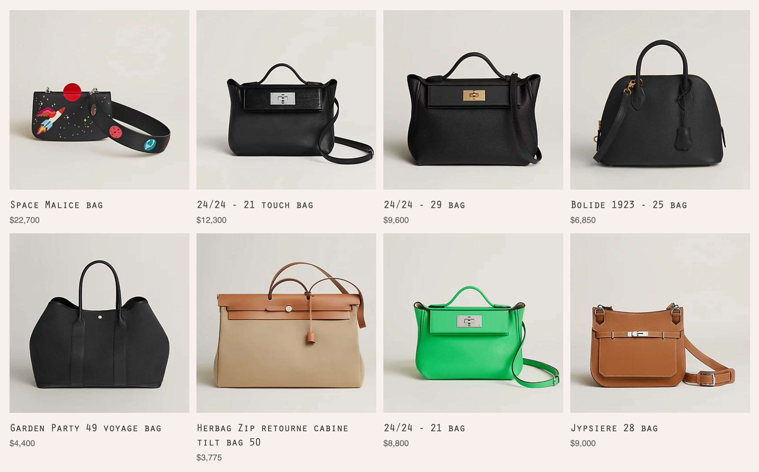 different types of hermes bags