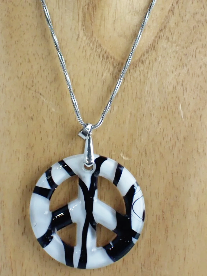 18K White Gold Plated & 925 Sìlver Glass Peace Sign Necklace