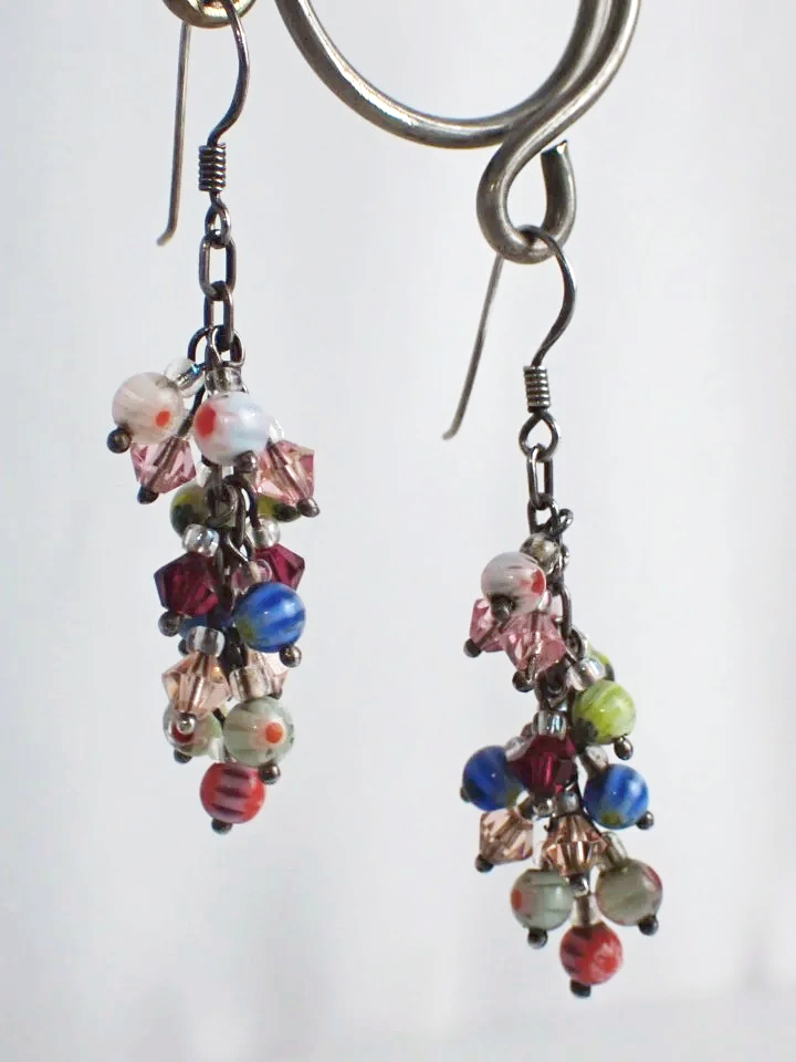 925 Silver Glass Bead & Crystal Dangle Earrings