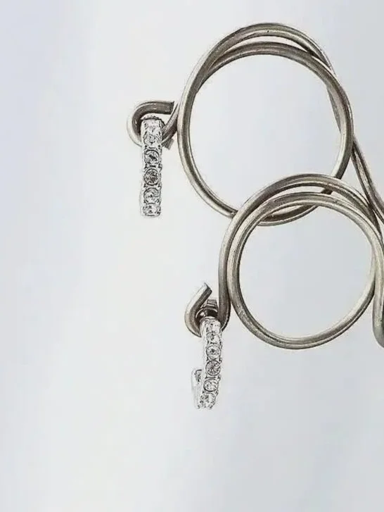 14K Gold Post Swarovski Crystal Accented Half Hoop Earrings