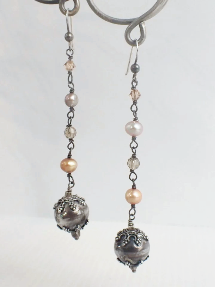 925 Silver Crystal Accented Filigree Dangle Earrings