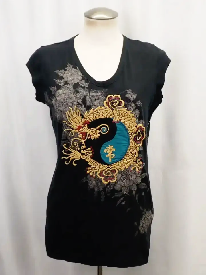 Lucky Cotton Embroidered Dragon T-Shirt (M)