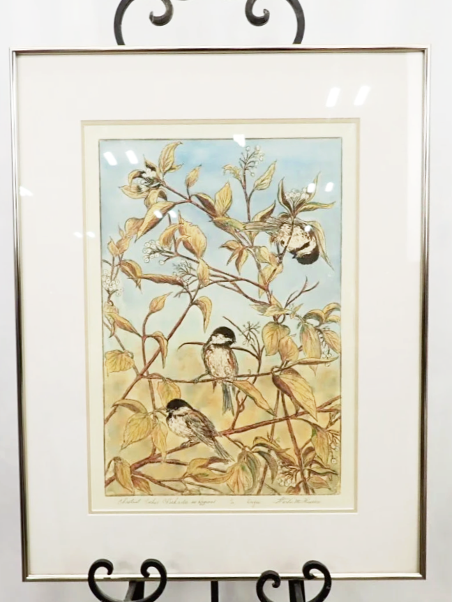 Starla M Thiessen "Chestnut Backed Chickadee And Dogwood" Unique Limited Edition 1/10 Copper Etching On Paper