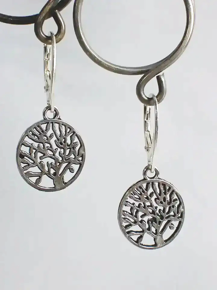 925 Silver Tree Of Life Leverback Earrings