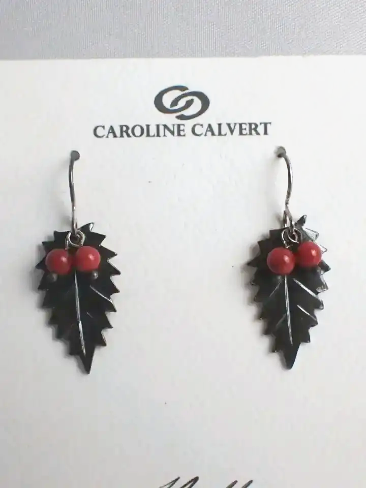 925 Silver Caroline Calvert Holly Earrings