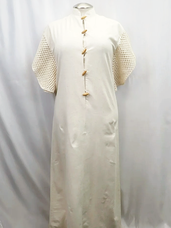 Judy Gail Vintage Beige Crocheted Toggle Button Tunic Dress (M)