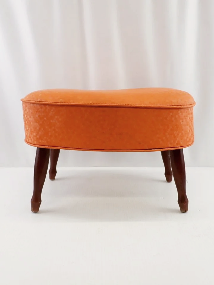 Vintage Mattawa Furniture Mfg. Canada Orange Vinyl Footstool