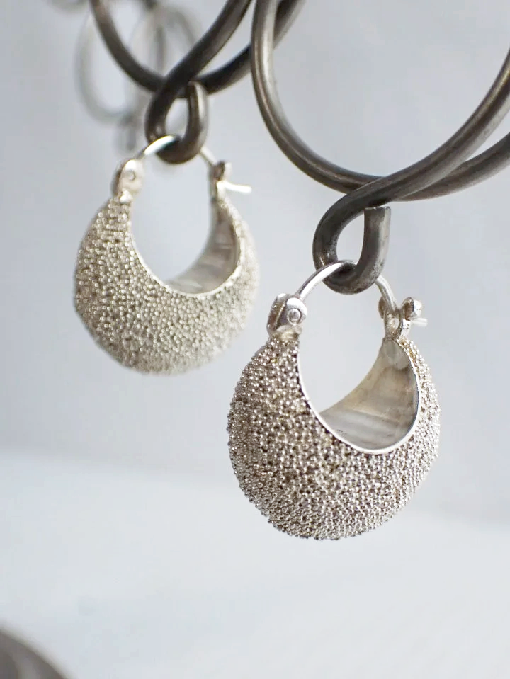 925 Silver Textured Huggie Hoop Earrings