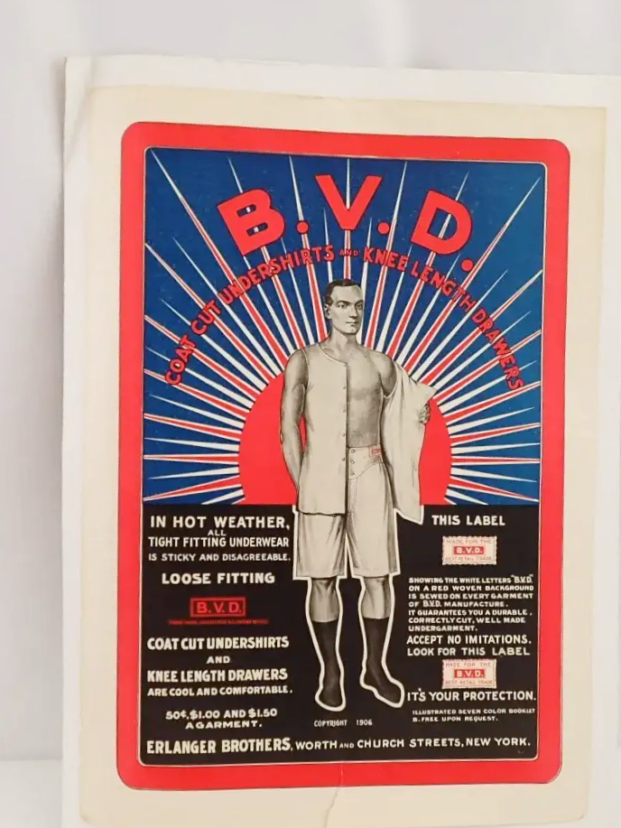 Vintage Large Advertising Card BVD Coat Cut Underwear