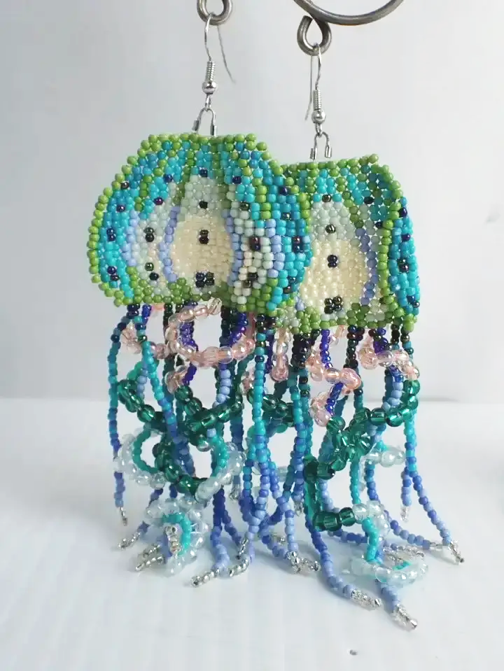 Handcrafted Jellyfish Beaded Dangly Earrings
