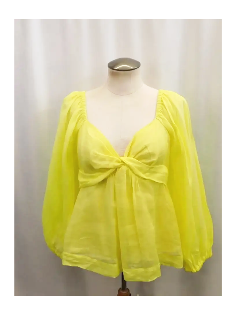 Banana Republic Cotton Yellow Twist Front Ruched Top (M)