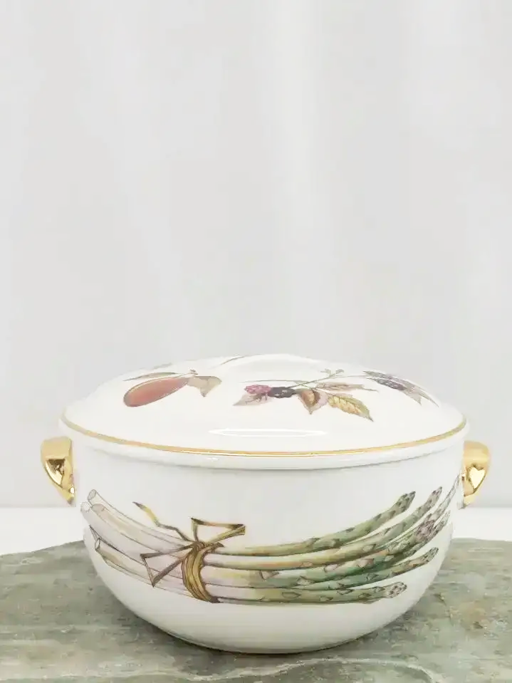 Vintage Royal Worcester Evesham Gold Rim England Covered Casserole