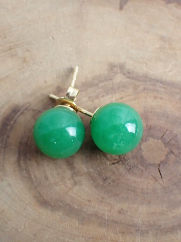 14K Gold Hudson's Bay Jade Stud Earrings