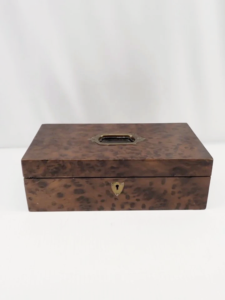 Antique Burl Wood Recessed Handle Box