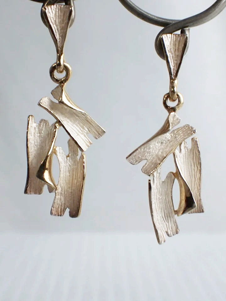 925 Silver Gold Tone Abstract Dangle Earrings