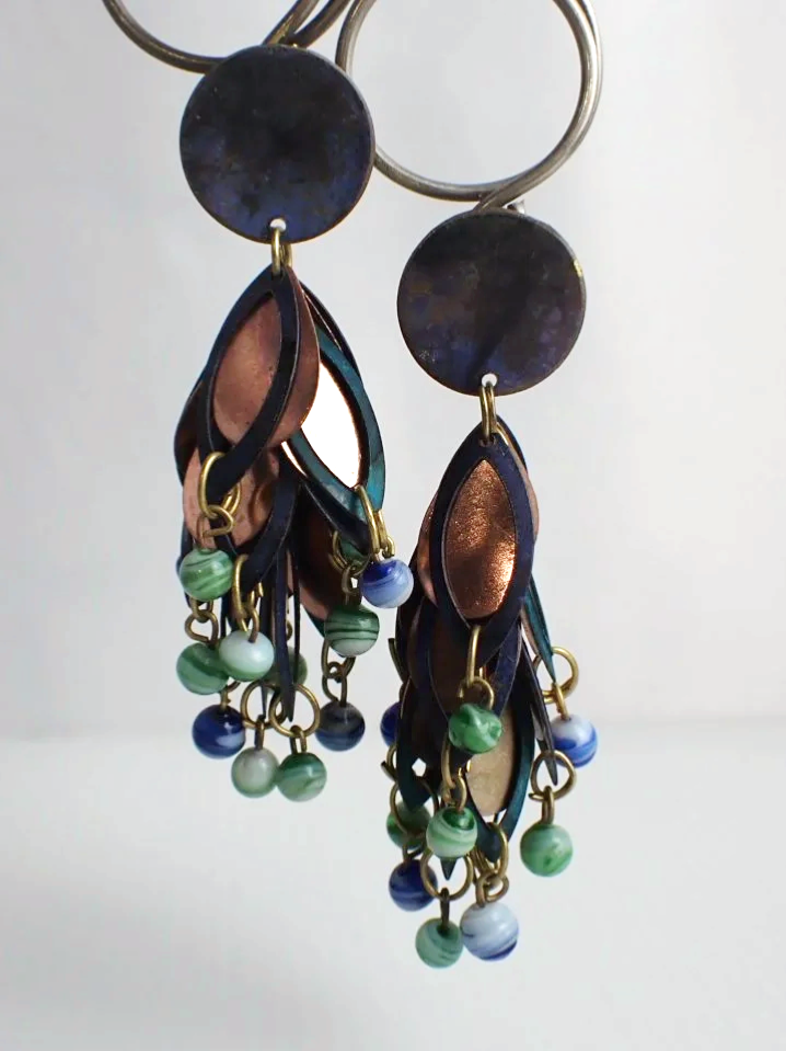 Vintage Blue And Copper Chandelier Kinetic India Earrings