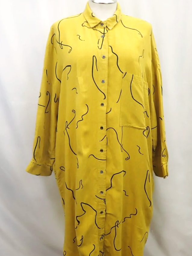 Ayrtight Clothing Linen Yellow Shirt Dress (3XL)