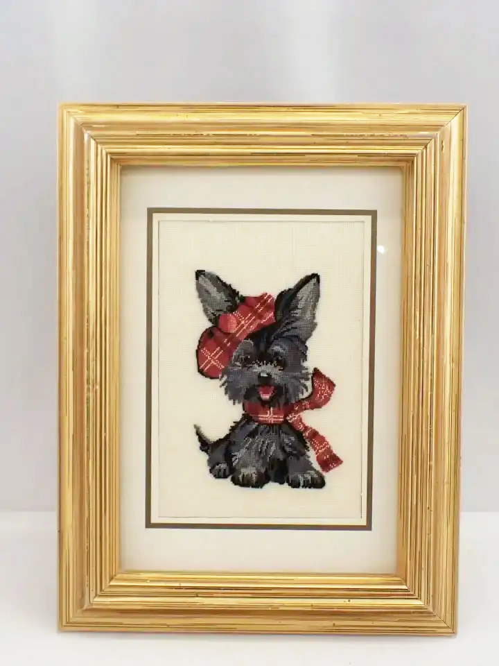 Vintage Scottish Terrier in Tartan Needlepoint