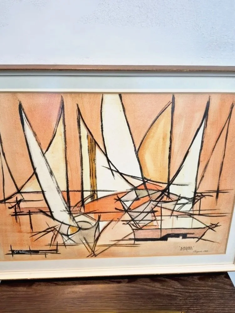 Gil Williams Vintage 1960 Abstract Marina Original Signed Watercolour