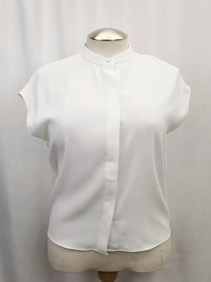 (NEW) En Thread White Collar Button-Down Cap Sleeve Top (S)