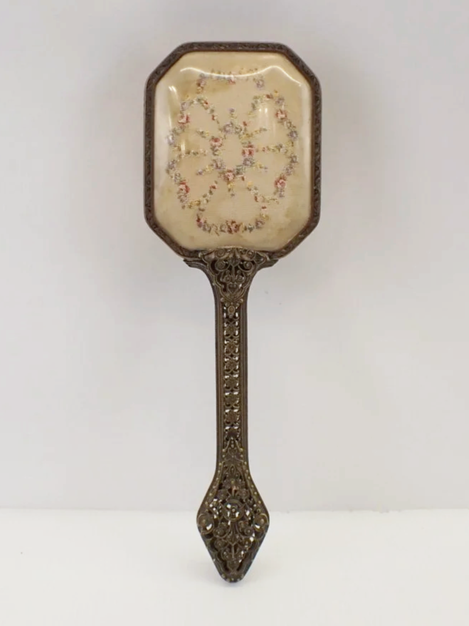 Vintage Made in England Scrolled Metal Handle Hairbrush