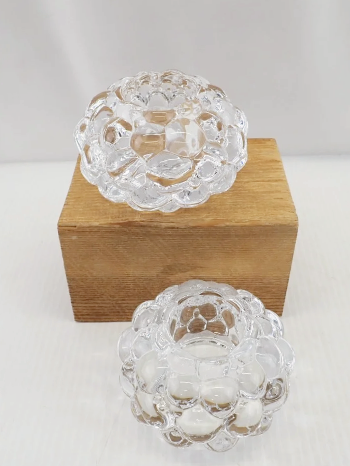 Orrefors Sweden Ann Nilsson Rasberry Glass Votive Candle Holders