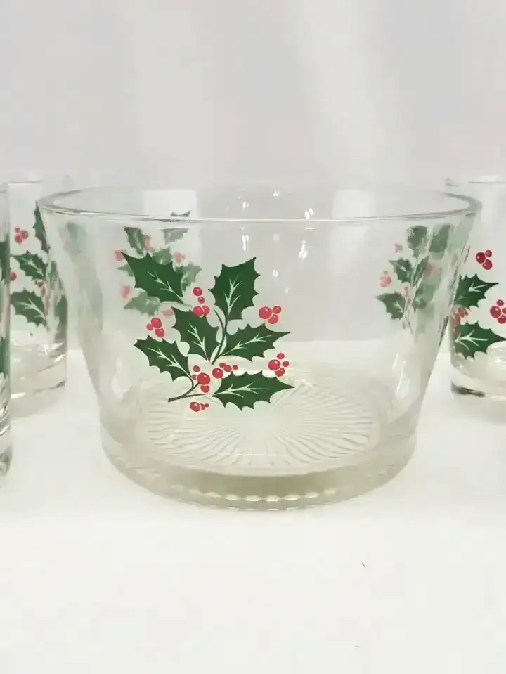 Vintage 6pc Holiday Ice Tub/ On The Rock Indiana Glass Set