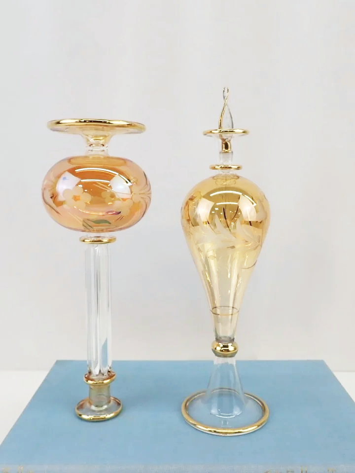 Egyptian Handblown Etched Perfume Bottle And Bud Vase