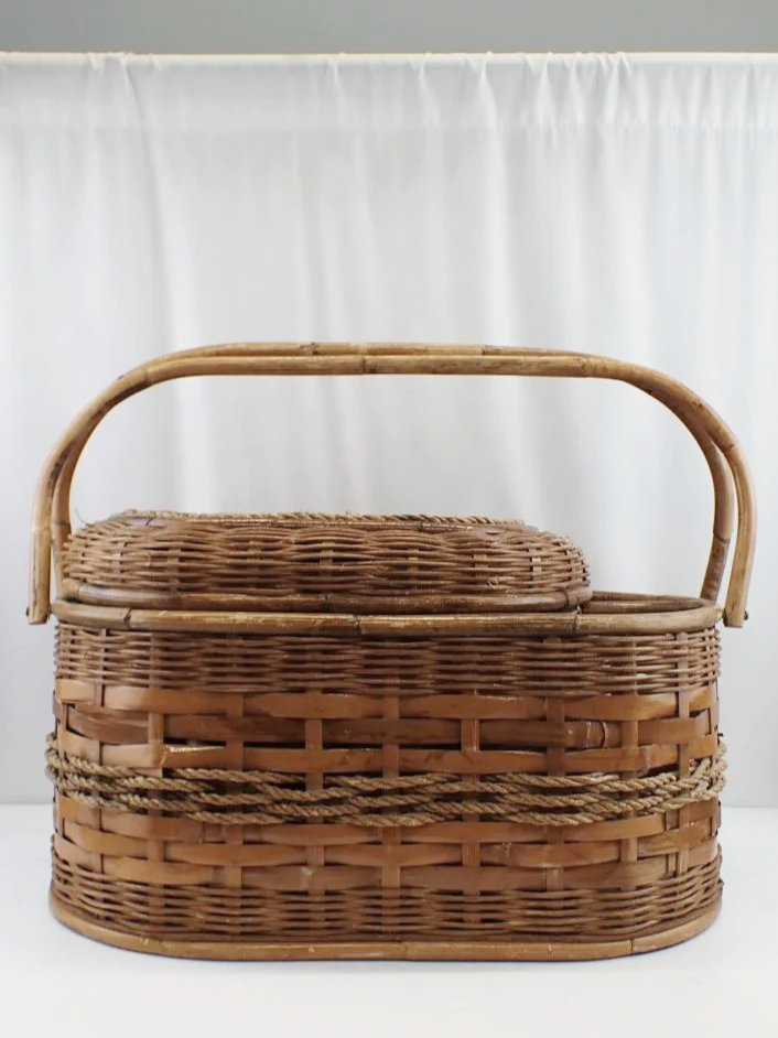 Vintage Wicker/Rattan Padded Interior Park Lunch Basket