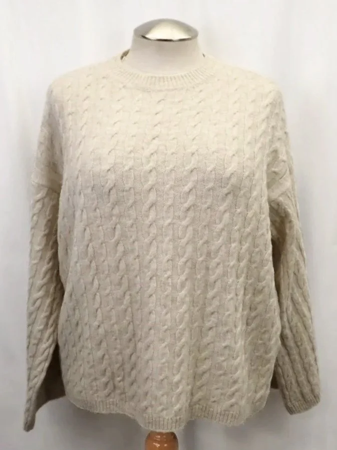 Zara Wool Blend Light Beige Cableknit Sweater (XL)