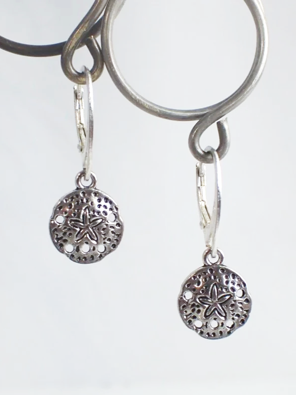 925 Silver Sand Dollar Hinged Hoop Earrings