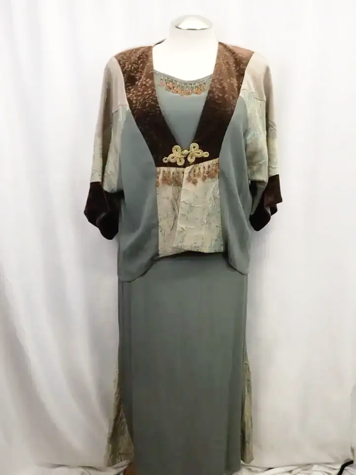 Vintage S.A.2 Brown Floral Detail Bohemian Dress & Jacket Set (8)