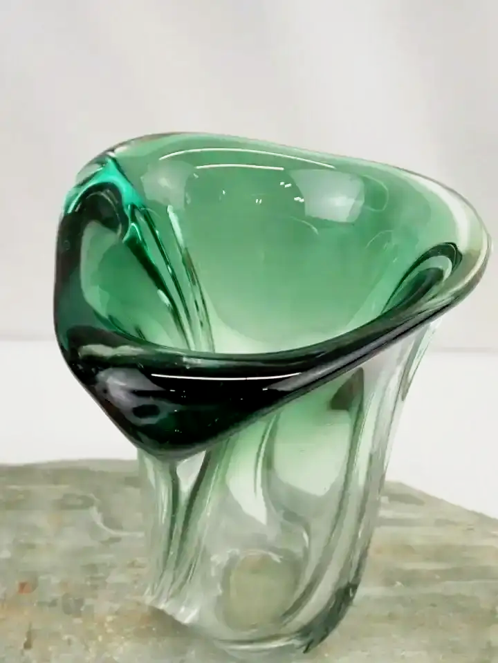 Vintage Green Wave Art Glass Vase