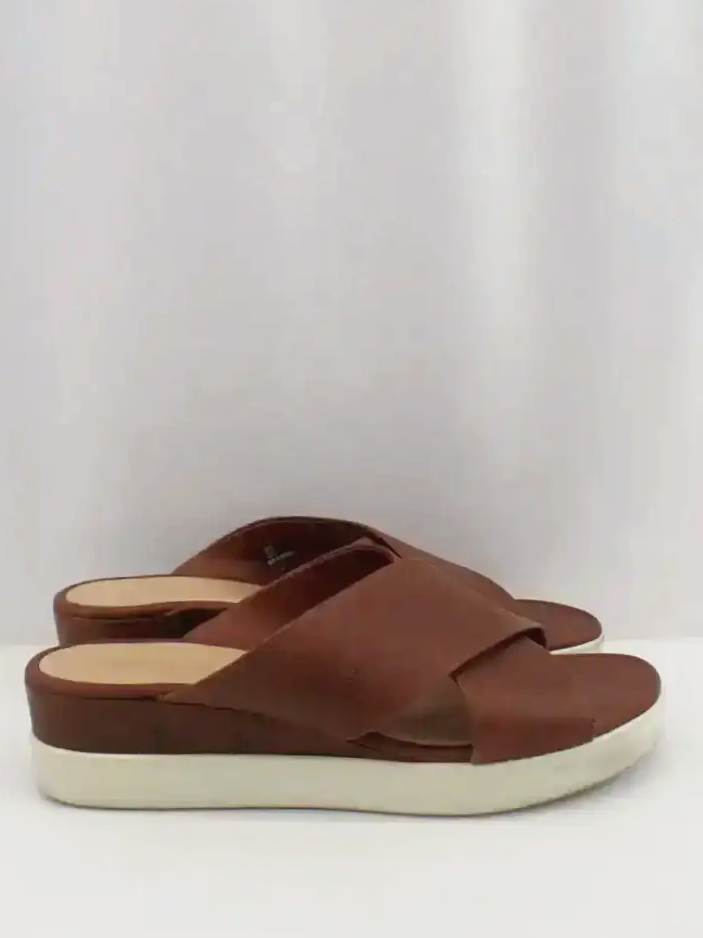 Ecco Leather Brown Crisscross Touch Slide Sandals (41)