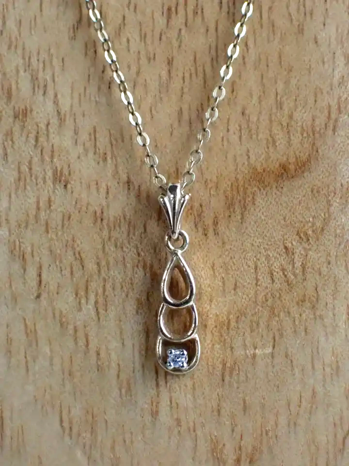 14K Yellow Gold Diamond Pendant and Chain