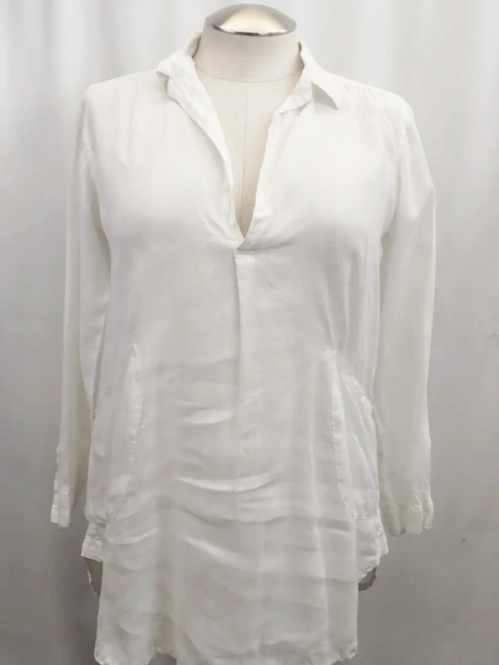 Delma Linen White V-Neck Tunic Top (M)