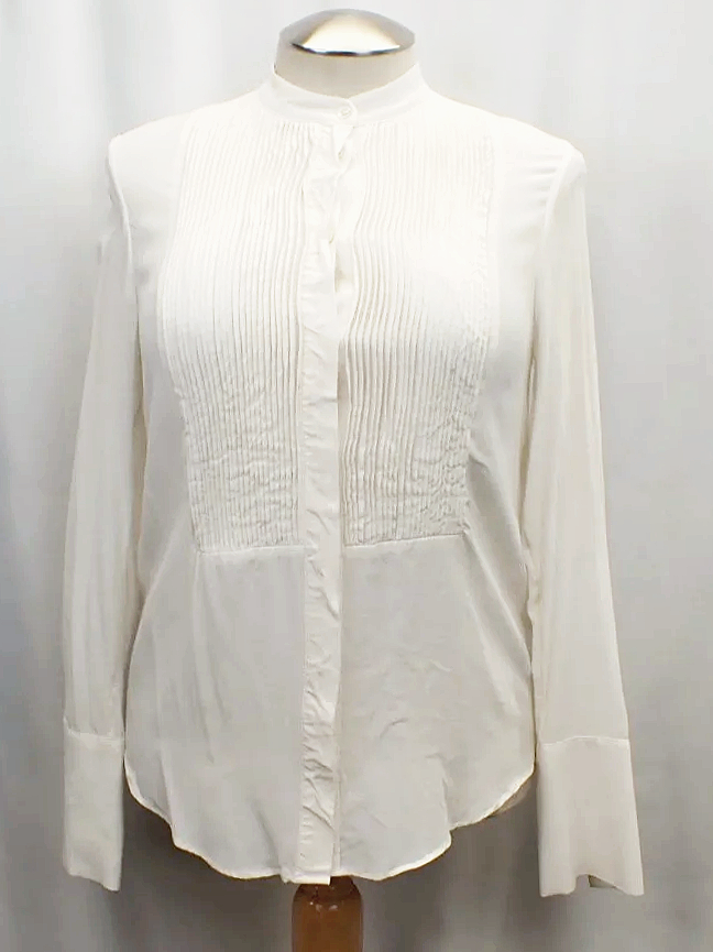 Banana Republic Silk Cream Collared Long Sleeve Blouse (M)