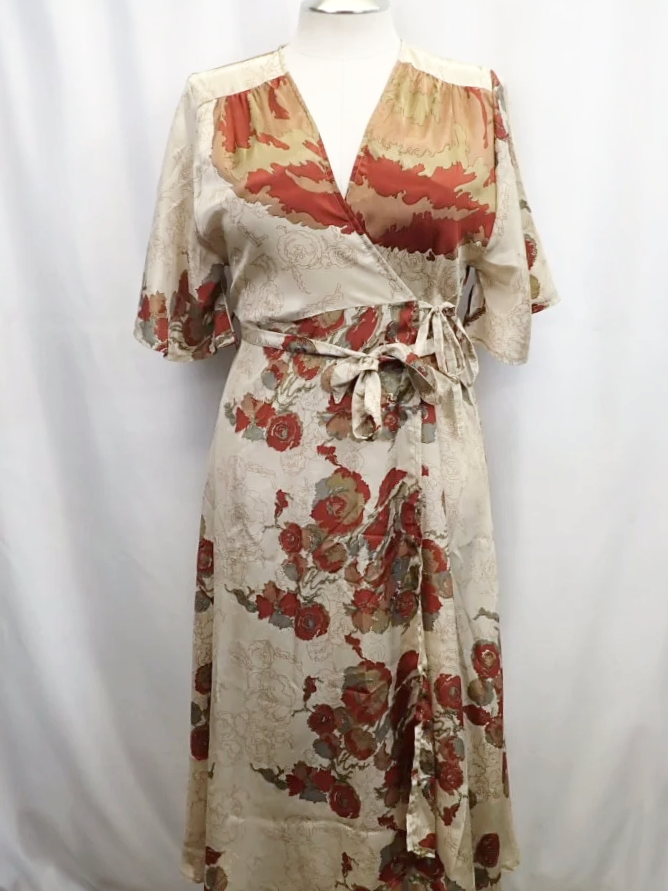 Chai Silk Floral Print Side Wrap Dress (S/M)