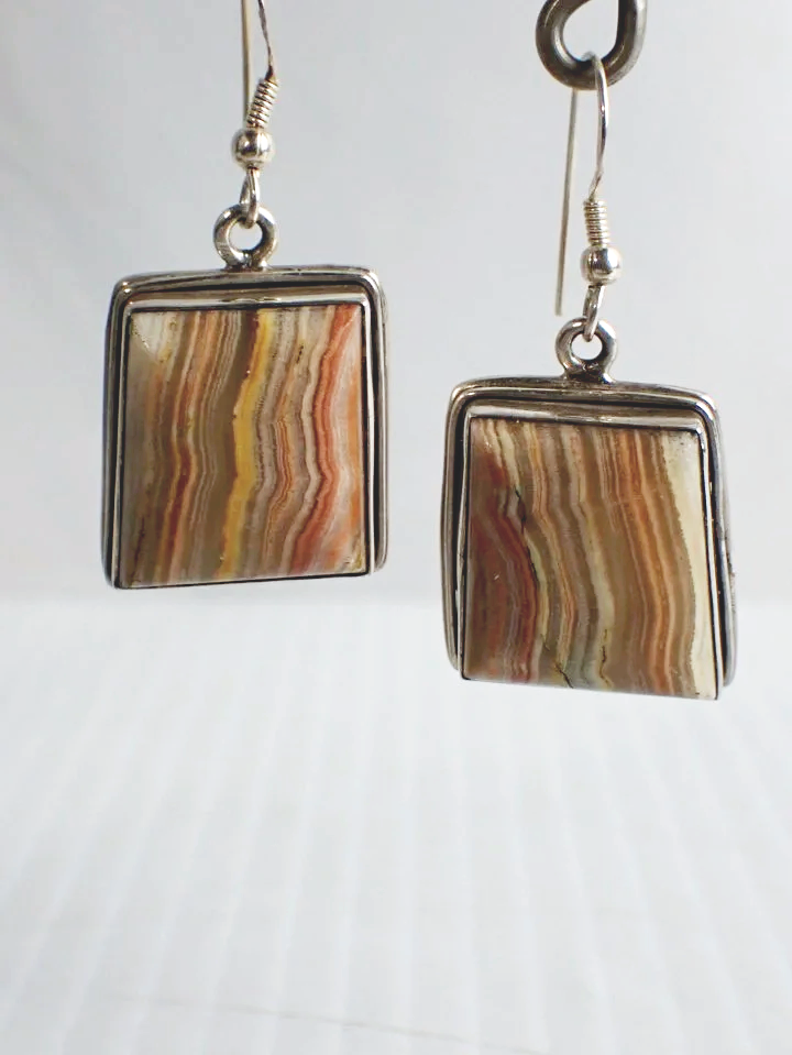 925 Silver Crazy Lace Agate Hanging Earrings