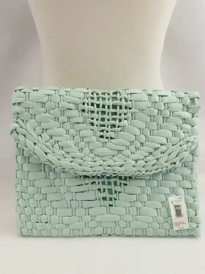 (NEW) Banana Republic Mint Green Woven Straw Clutch Purse