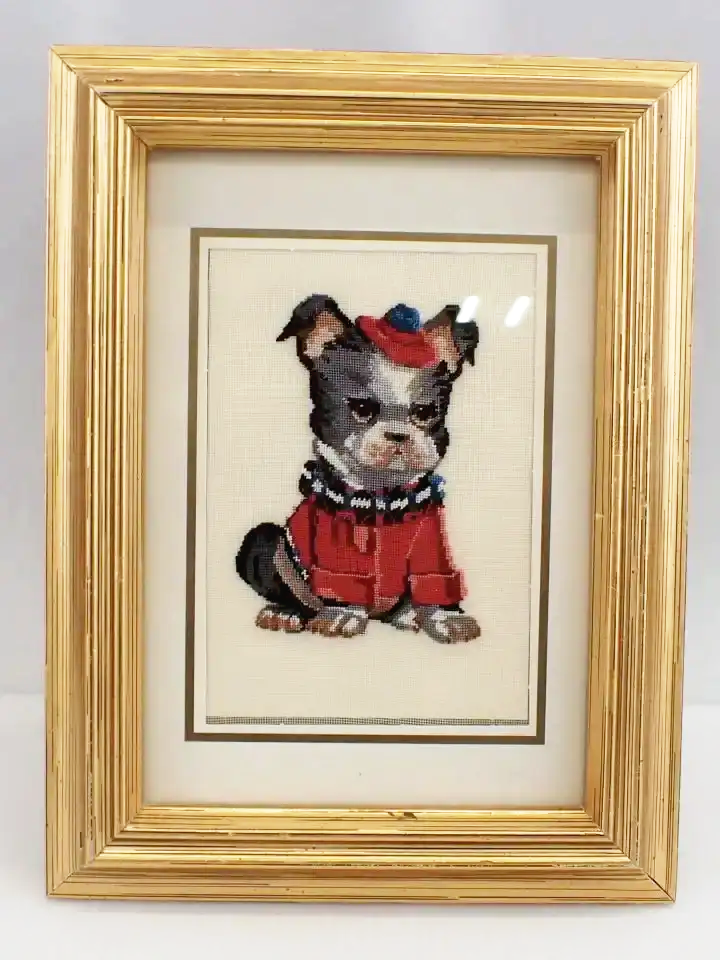 Vintage Boston Terrier Needlepoint