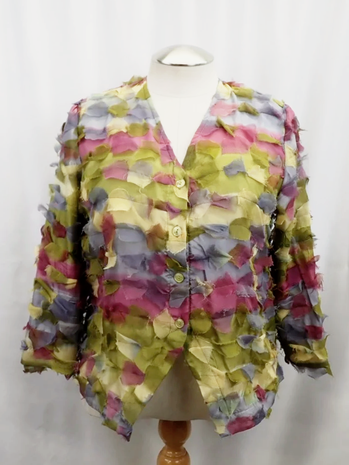 Ellen Magaret Moody Silk Vintage Multicolour Button Down Top (L)