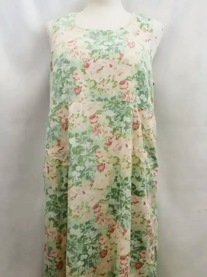 April Cornell Pink and Green Floral Sleeveless Dress (1XL)