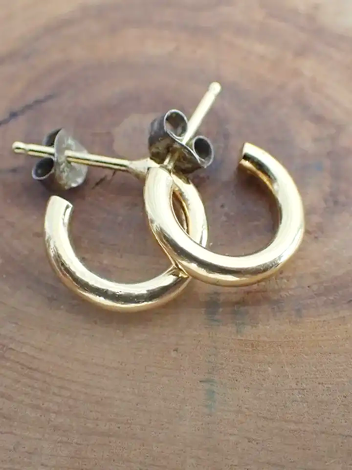 925 Silver Petite Gold Tone Half Hoop Earrings