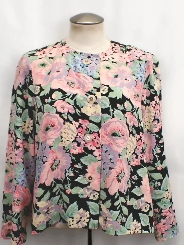 Elle Moore Vintage Floral Print Button Down Blouse (M)