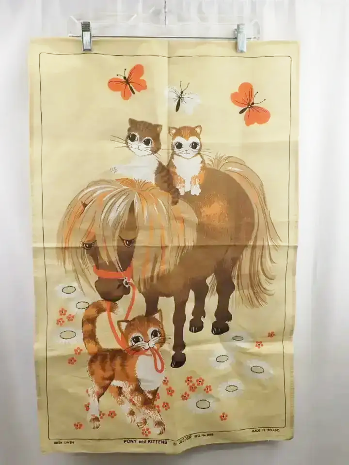 Ulster Irish Linen Pony Kittens Tea Towel