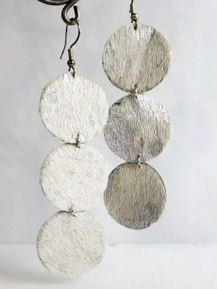 925 Sterling Silver Triple Disc Textured Foil Detail Drop Earrings