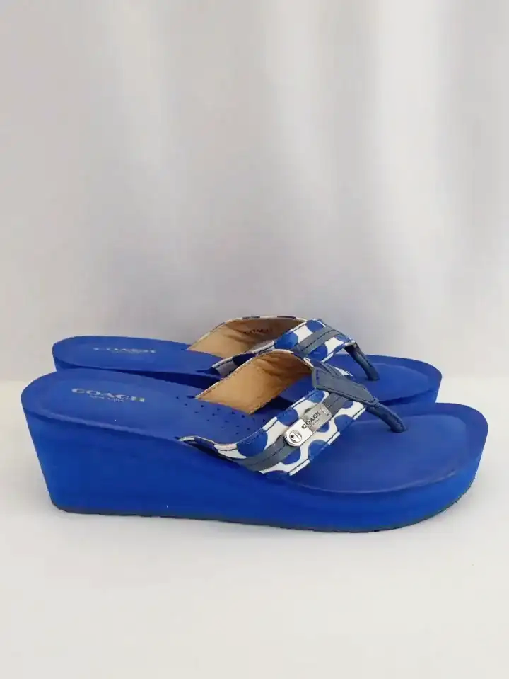 Coach New York Cobalt Blue Jaden Wedge Heel Flip Flops (9)