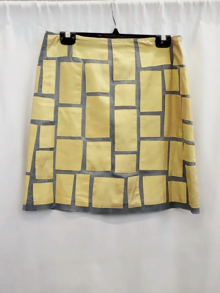 Tangerine Jill Silk Yellow Square Patterned mini Skirt (S)