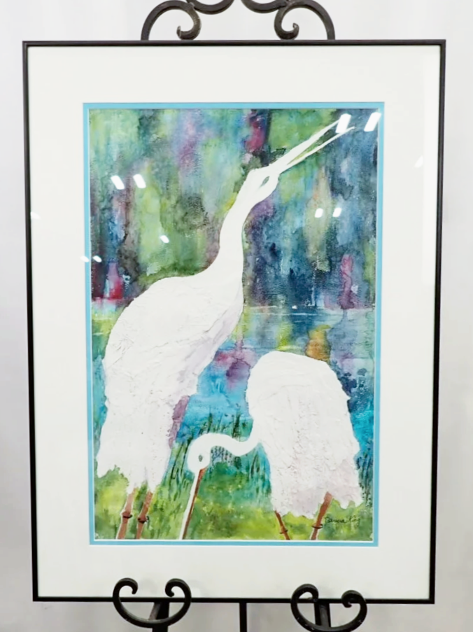 Partricia King "Royal Cranes" Textured Collage Watercolour